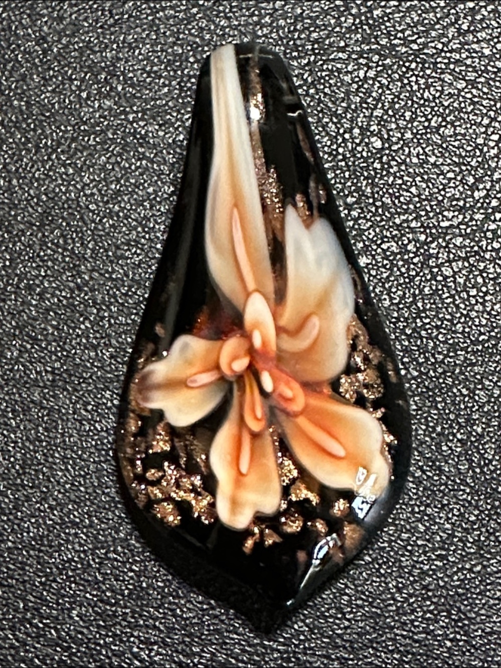 Teardrop Shape Hand Blown Artisan Glass Floral Pendant